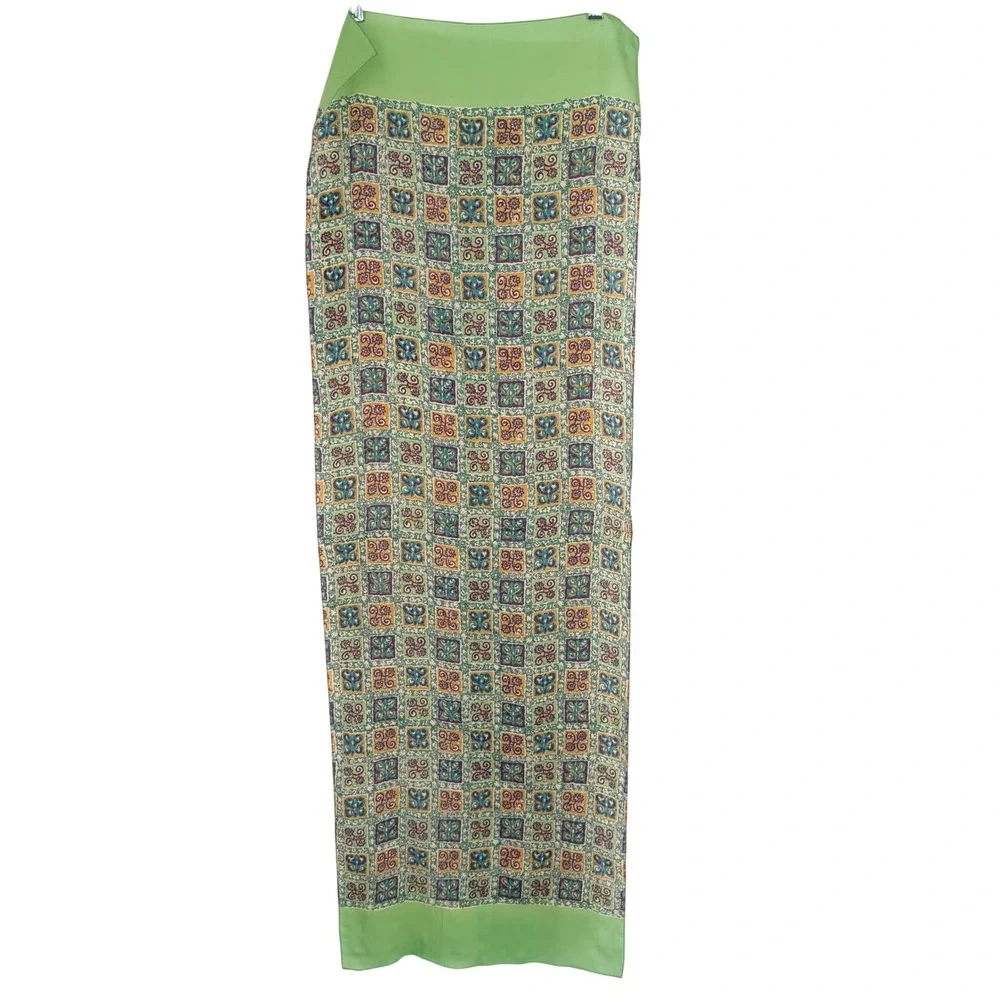 Vintage Liberty of London Silk Scarf 17x50 Green Purple Gold Floral Tile Print